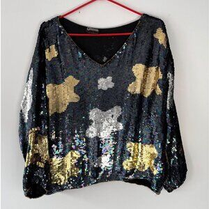 90s vintage metallic iridescent sequin pure silk formal evening blouse tunic